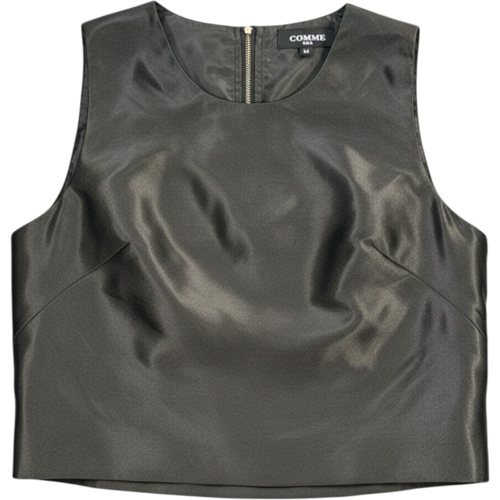 COMME USA Black Sleeveless Cropped Top Zipper Size M
